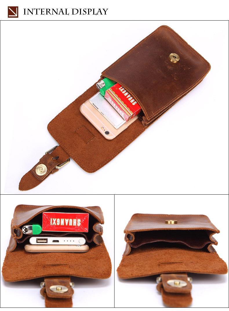 For You Leather LB62 กระเป๋าคาดเอว กระเป๋าคาดเข็มขัด กระเป๋าใส่มือถือ หนังแท้ ทรงตั้ง (น้ำตาล) LB62