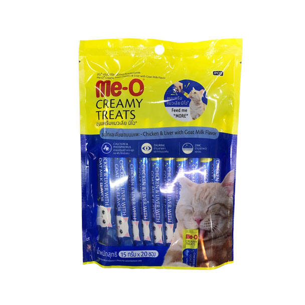 Me-O ครีมมี่ทรีต รสไก่และตับผสมนมแพะ 15g 20 ชิ้น
