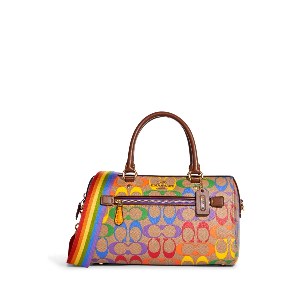 กระเป๋าสะพายข้าง COACH CA615 ROWAN SATCHEL IN RAINBOW SIGNATURE CANVAS (IME7V) [CA615IME7V]