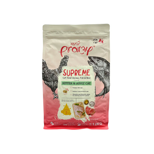 Pramy Supreme SP1 แมวทุกช่วงวัย - ไก่+ปลา+ข้าว 1.2 Kg