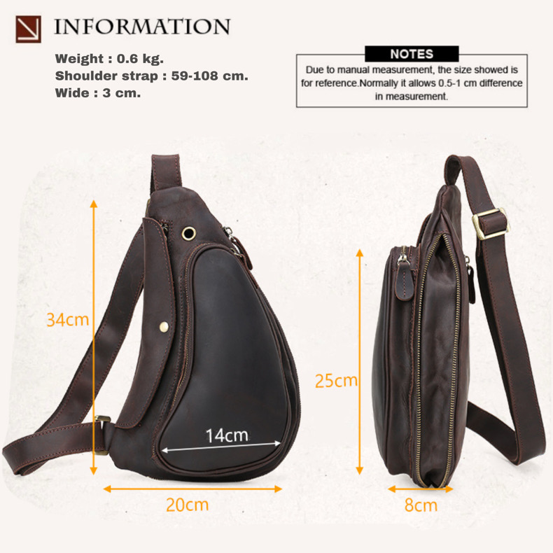 For You Leather LB48 กระเป๋าคาดอก กระเป๋าสะพายพาดลำตัว กระเป๋าผู้ชายหนังแท้ ทรงน้ำเต้า LB48