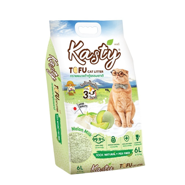 PPP Kasty ทรายเต้าหู้ธรรมชาติ กลิ่นนมเมล่อน 6 ลิตร 2.72 Kg