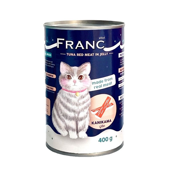 Franc FC03 อาหารเปียกแมว ทูน่าเนื้อแดงหน้าปูอัด 400 กรัม