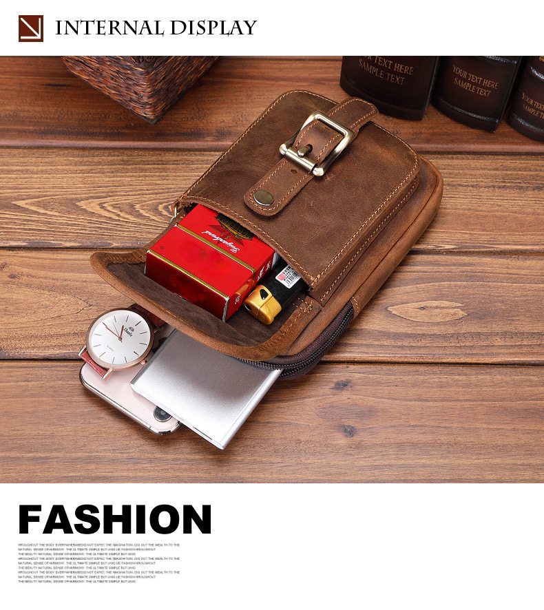 For You Leather LB46 กระเป๋าคาดเอว ร้อยเข็มขัด ใส่มือถือ หนังแท้ ใบใหญ่ มีตะขอค้องหูกางเกง (น้ำตาล) LB46