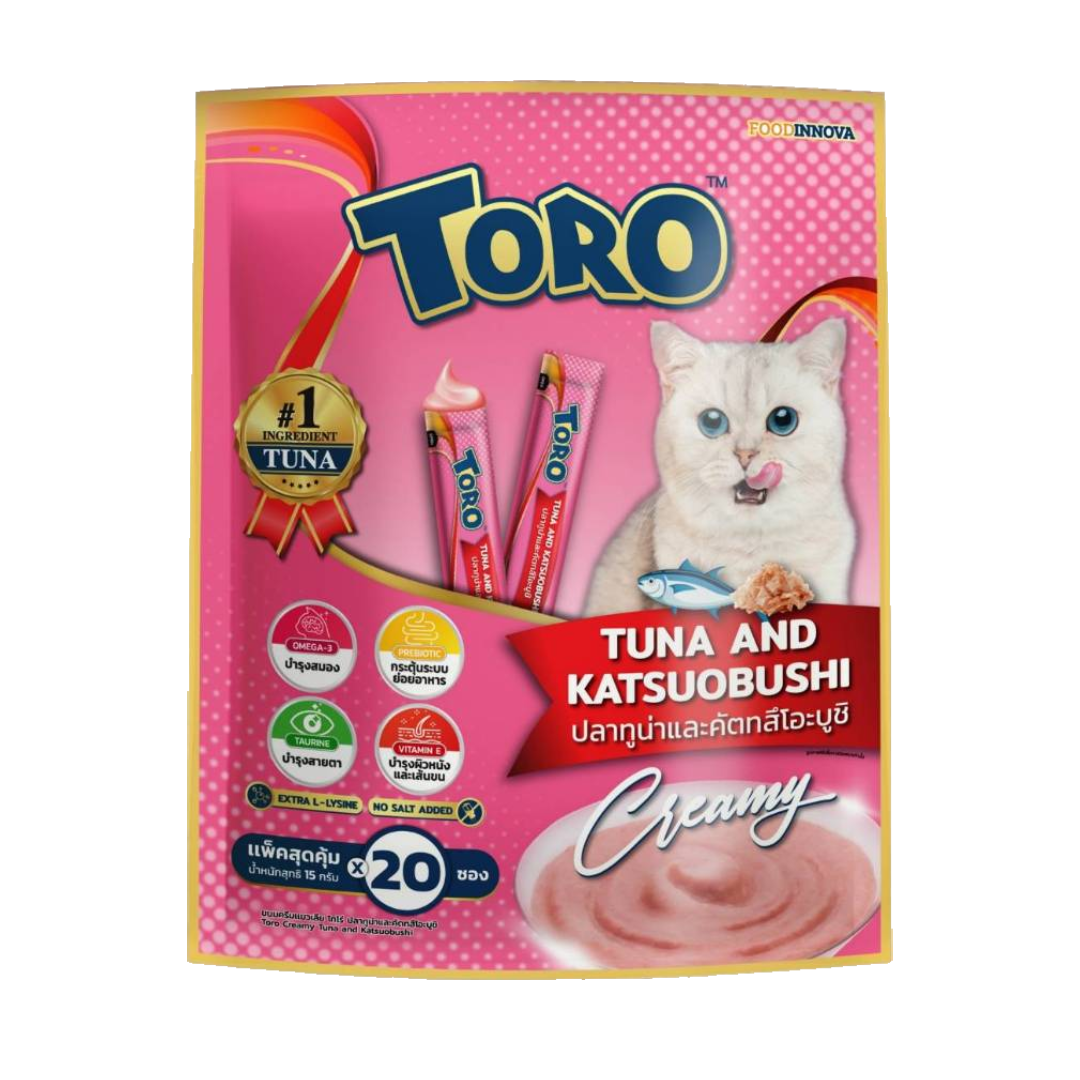 Toro แมวเลีย - ปลาทูน่าและคัตทสึโอะบูชิ (ชมพู) **แพค 20 ซอง