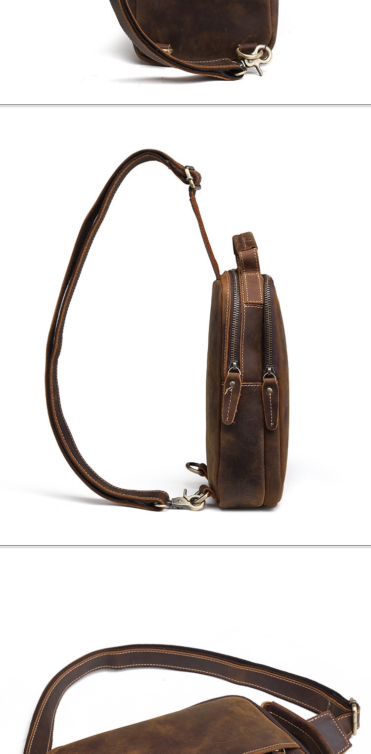 For You Leather LB95 กระเป๋าคาดอก ผู้ชาย หนังแท้ นูบัค (น้ำตาล) LB95