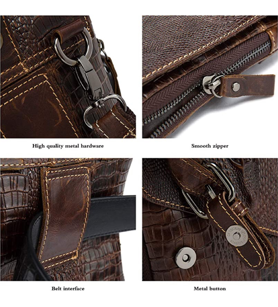 For You Leather LB66 กระเป๋าสะพายไหล่ใบเล็ก หรือ กระเป๋าคาดเอวร้อยเข็มขัด กระเป๋าหนังแท้ ลายหนังจระเข้ (สีน้ำตาล) LB66