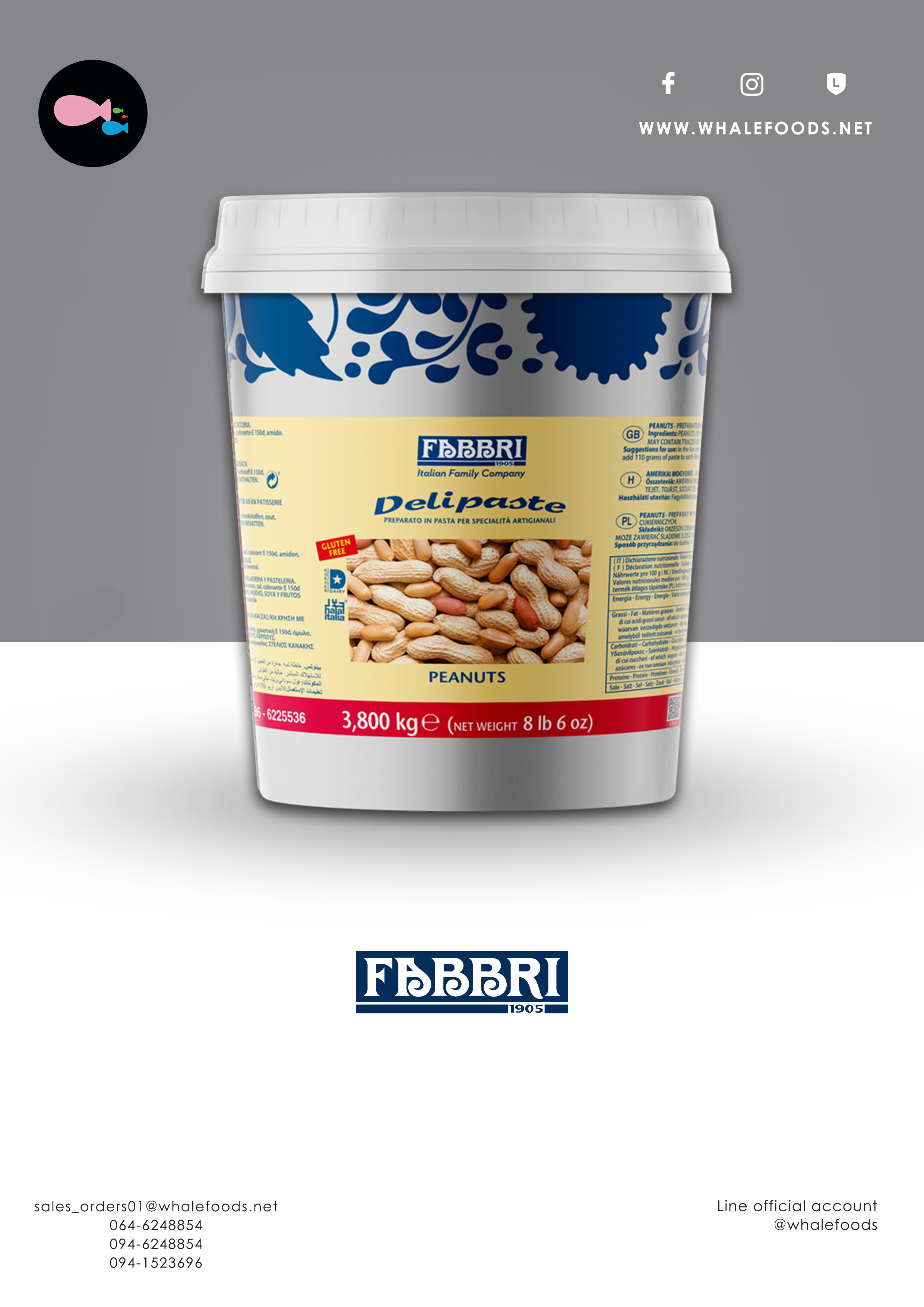 Fabbri DELIPASTE PEANUT 92% SIZE : 1 BUCKETS X 3.8 KG.