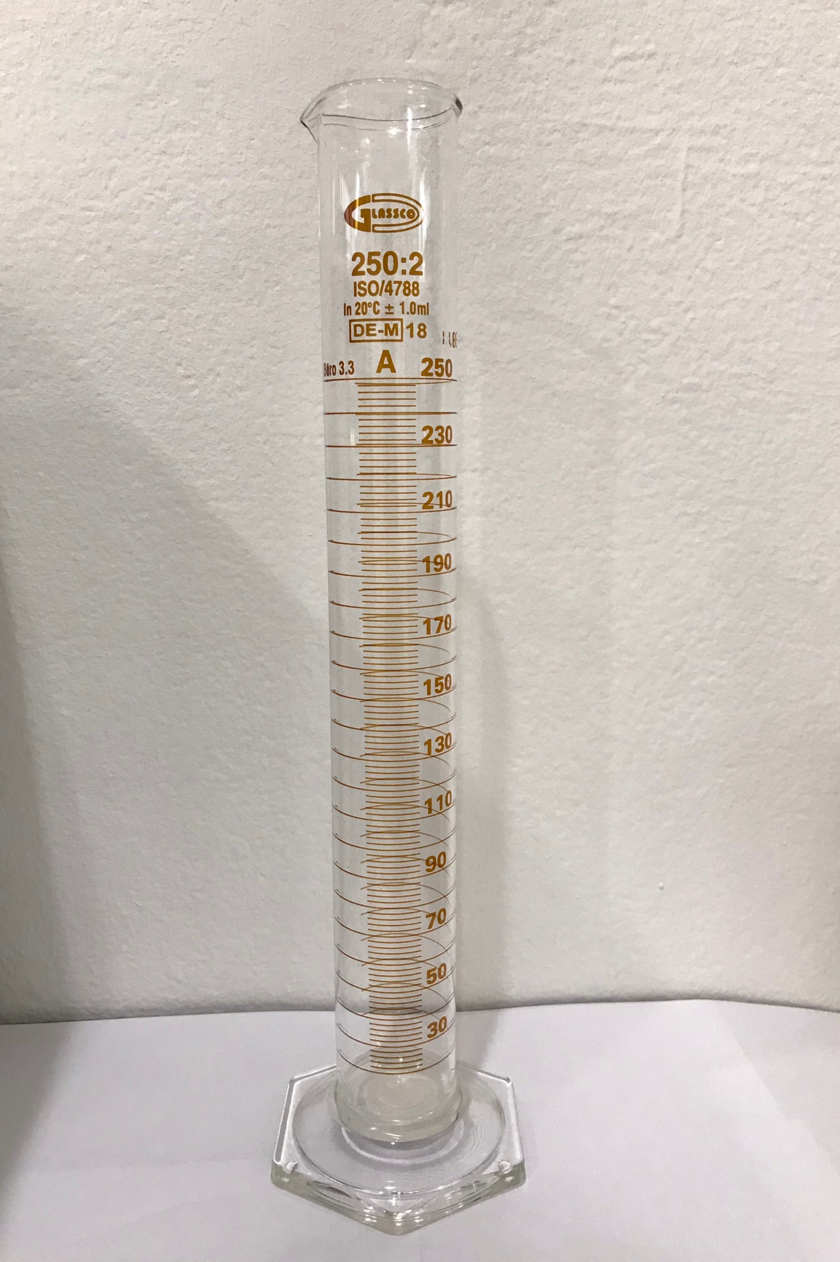 กระบอกตวงแก้ว 250 ml "Glassco" Class A Glass Measuring Cylinder
