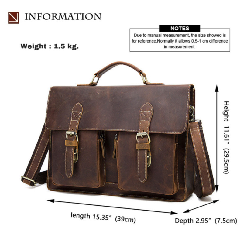 For You Leather LB56 กระเป๋าถือผู้ชายหนังแท้ กระเป๋าเอกสาร กระเป๋าโน๊ตบุ๊ค (น้ำตาล) LB56