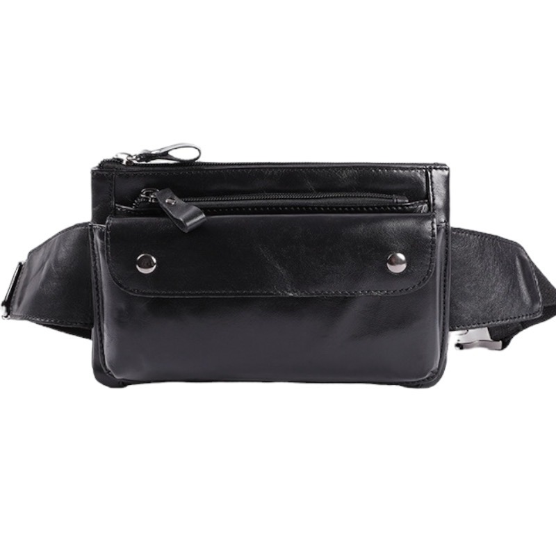 For You Leather LB34 กระเป๋าคาดเอว/คาดอก ผู้ชาย หนังแท้ ฝาพับกระดุมแม่เหล็ก รุ่นตัวล็อคหัวทองเหลือง LB34