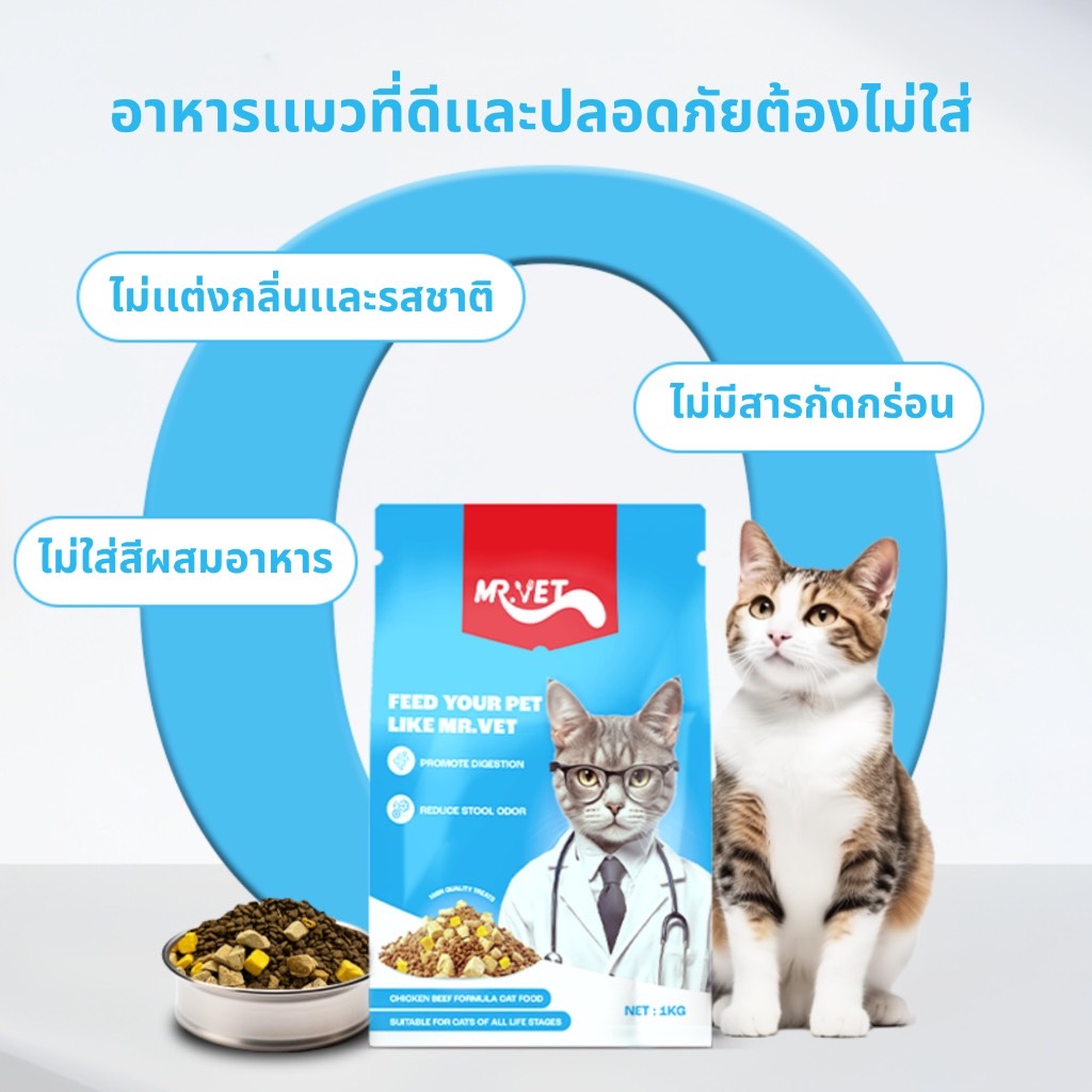 Mr.Vet แมวโต สูตรไก่และเนื้อวัว 1 Kg