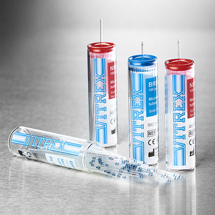 หลอดฮีมาโตคริตไม่เคลือบเฮพาริน ขอบน้ำเงิน Non-heparinized Micro-hematocrit Tubes "Vitrex" (100pcs/vial)