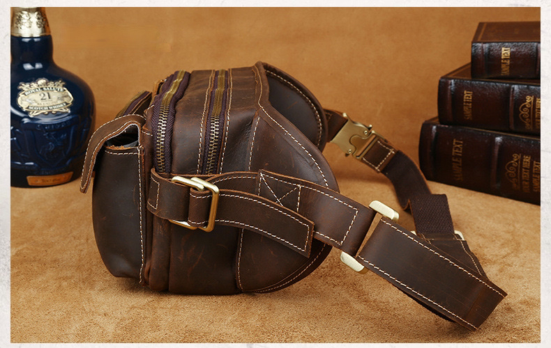 For You Leather LB86 กระเป๋าคาดเอว คาดอก หนังแท้ กระเป๋าพ่อค้า กระเป๋าแม่ค้า หนังแท้พรีเมียม ช่องเยอะ (น้ำตาล) LB86