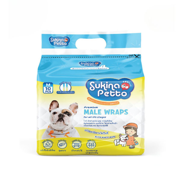 Sukina โอบิ สำหรับสุนัขเพศผุ้ #M 10Pcs. น้ำหนัก.6.8-15.8 โล // รอบเอว 17-22 (นิ้ว)