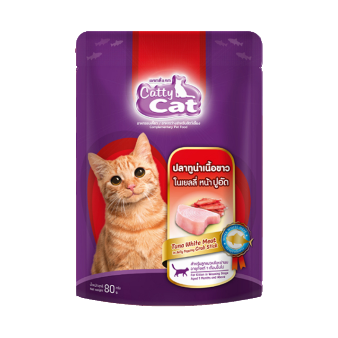 B/D Catty Cat PC56 ปลาทูน่าเนื้อขาวในเยลลี่หน้าปูอัด 80g.