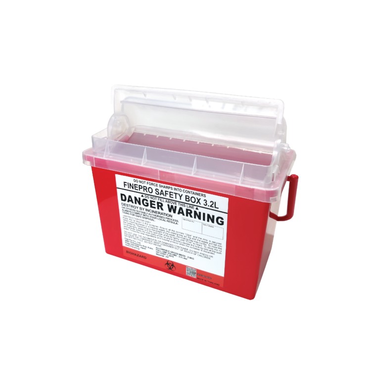 ถังทิ้งเข็มกล่องแดงสี่เหลี่ยมFinepro Safety Box ถังทิ้งเข็มกล่องแดงสี่เหลี่ยมFinepro Safety Box