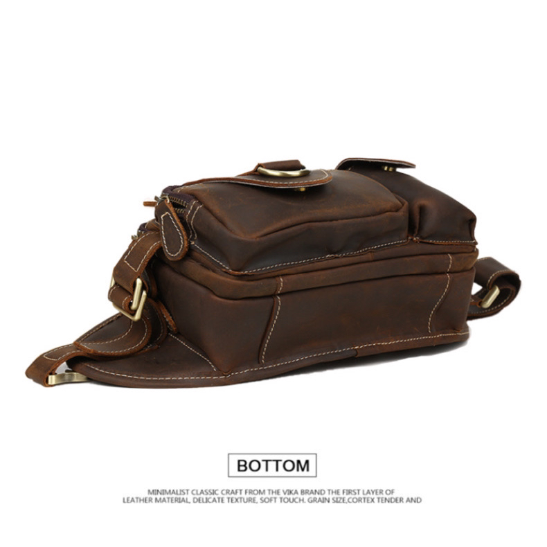 For You Leather LB86 กระเป๋าคาดเอว คาดอก หนังแท้ กระเป๋าพ่อค้า กระเป๋าแม่ค้า หนังแท้พรีเมียม ช่องเยอะ (น้ำตาล) LB86