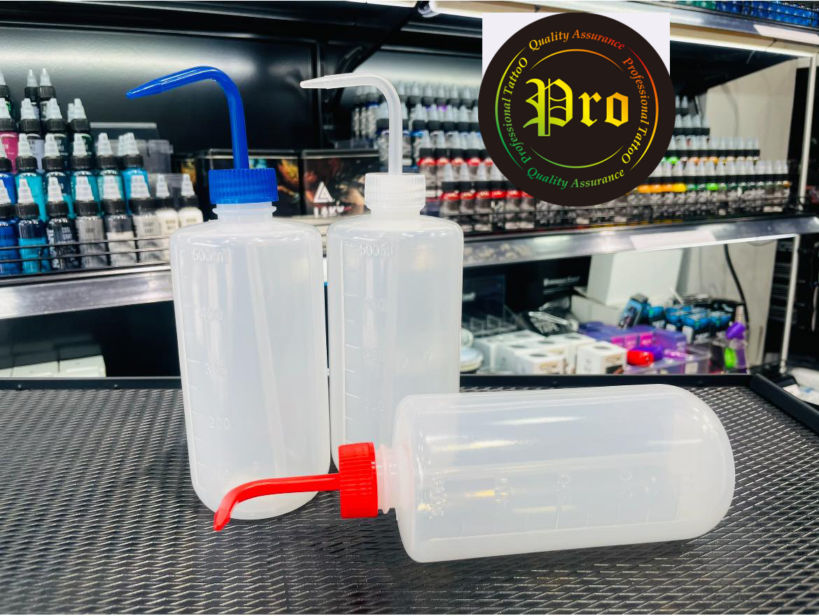 Professional Tattoo ขวดบีบ ใส่น้ำเกลือ น้ำยาฆ่าเชื้อ กรีนโซป ขนาด 500 ml. ฝาสีแดง ฝาสีน้ำเงิน 500 ml.