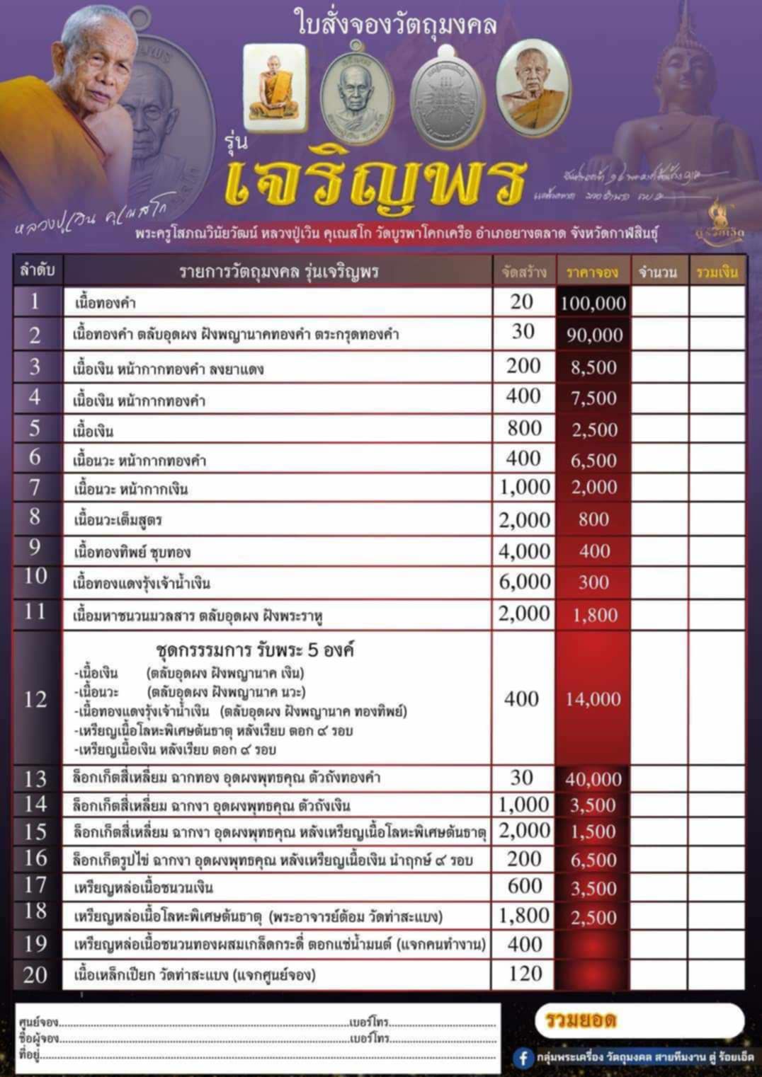 เปิดจอง เจริญพร หลวงปู่เวิน (รอเสก)เจอกันพิธีพุทธาภิเษก 14 สค.67