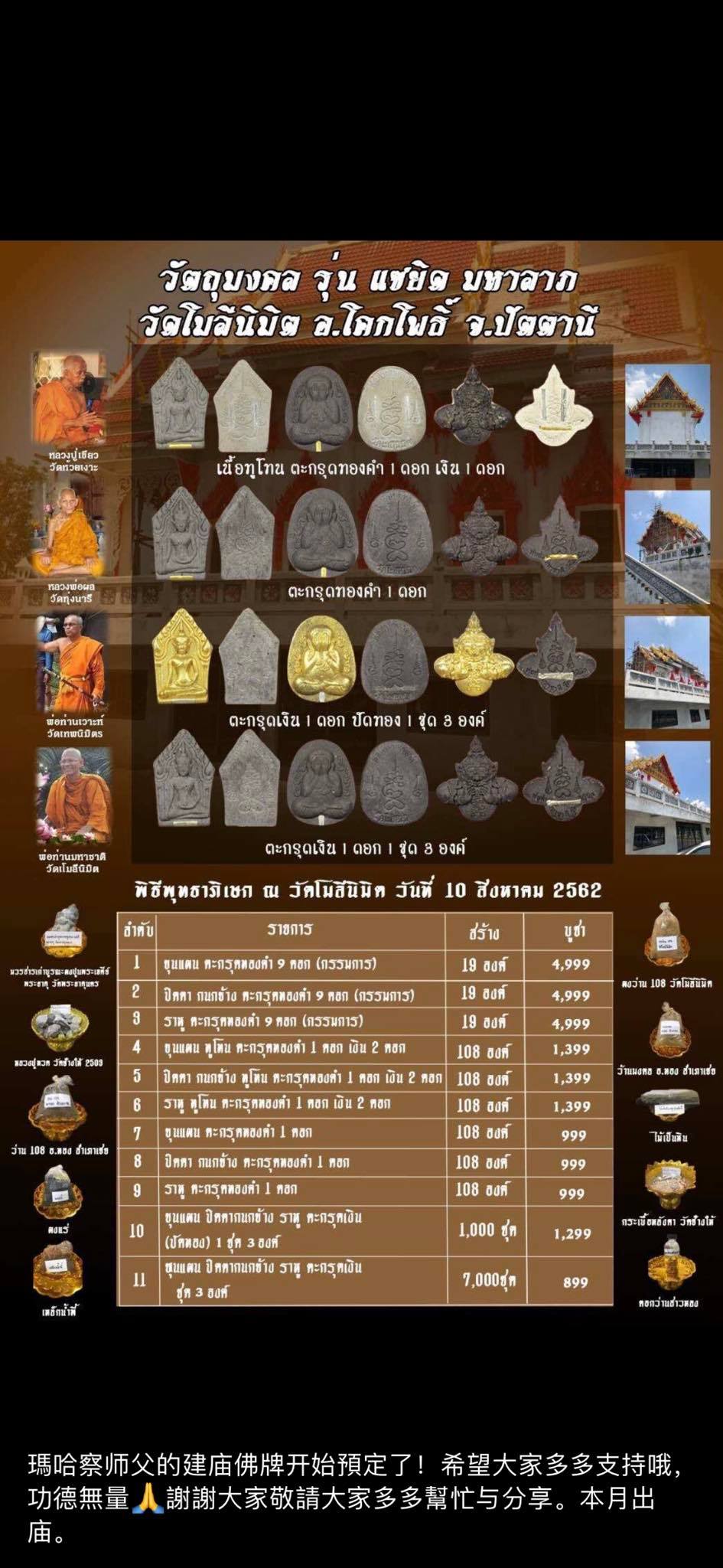 รุ่นแซยิด มหาลาภ พ่อท่านมหาชาติ วัดโมลีนิมิต พ.ศ.2562(พร้อมส่ง)