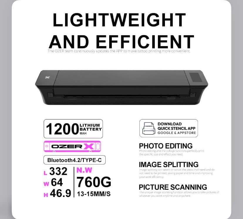 เครื่องลอกลาย OZER X เครื่องลอกลาย OZER X BLUETOOTH TATTOO OZER QUICK STENCIL PRINTER