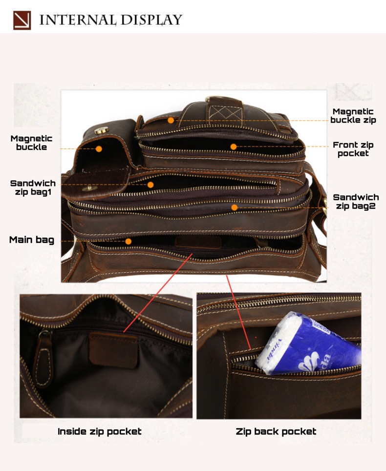 For You Leather LB86 กระเป๋าคาดเอว คาดอก หนังแท้ กระเป๋าพ่อค้า กระเป๋าแม่ค้า หนังแท้พรีเมียม ช่องเยอะ (น้ำตาล) LB86