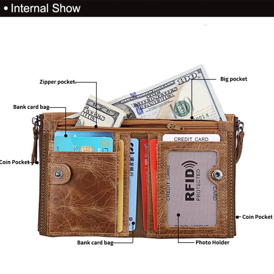 For You Leather กระเป๋าสตางค์ หนังแท้ ใบสั้น ซิบคู่ รุ่นWL03 สีน้ำตาล WL03