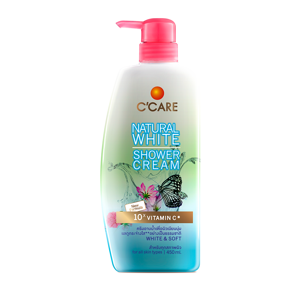C'CARE Natural White Shower Cream (450ml) ครีมอาบน้ำเพื่อผิวเนียนนุ่มแลดูกระจ่างใส ด้วยสารสกัดจากดอกไม้สีชมพู 6 ชนิด