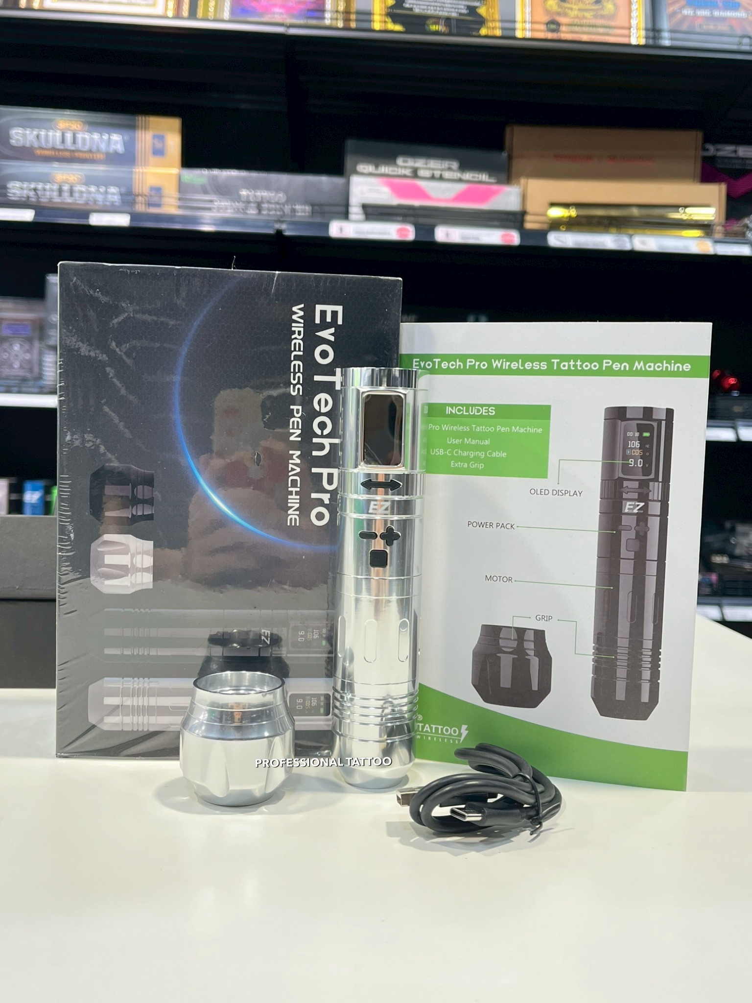 เครื่องปากกาไร้สาย EvoTech Pro PWM เครื่องปากกาไร้สาย EZ EvoTech Pro PWM speed adjustment Wireless Battery Tattoo Pen Machine