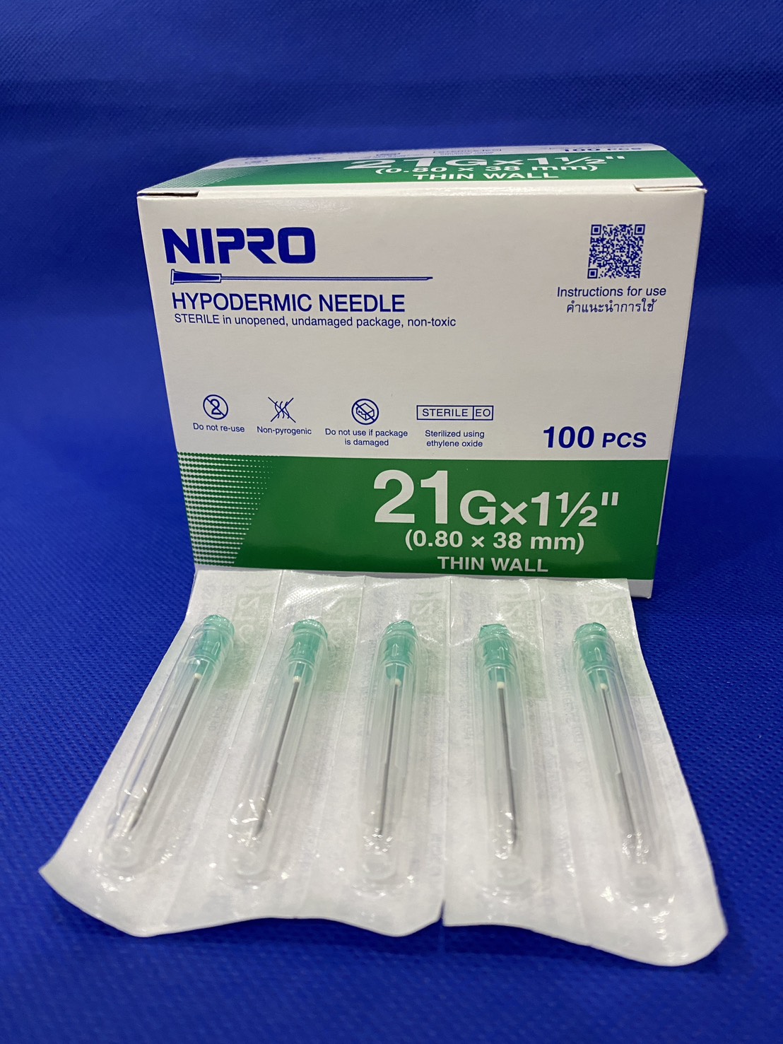 เข็มฉีดยา เบอร์ 21Gx1 1/2" (0.80 x 38 mm) NIPRO (100อัน/กล่อง)