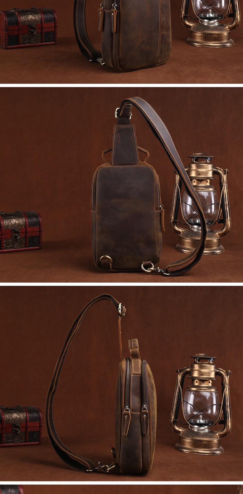 For You Leather LB95 กระเป๋าคาดอก ผู้ชาย หนังแท้ นูบัค (น้ำตาล) LB95