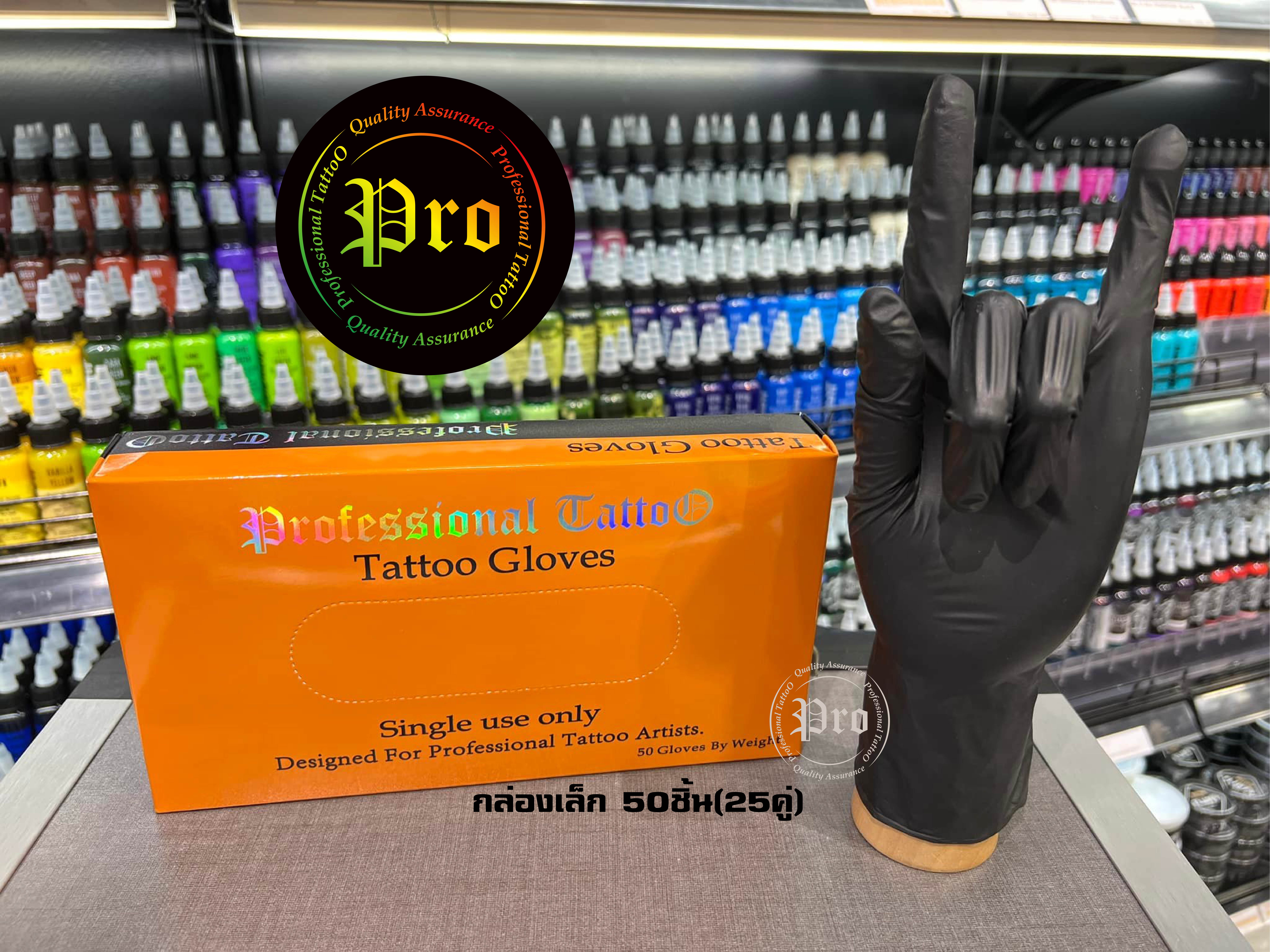 Professional Tattoo ถุงมือProfessional Tattooกล่องเล็ก 50ชิ้น(25คู่) สีดำ