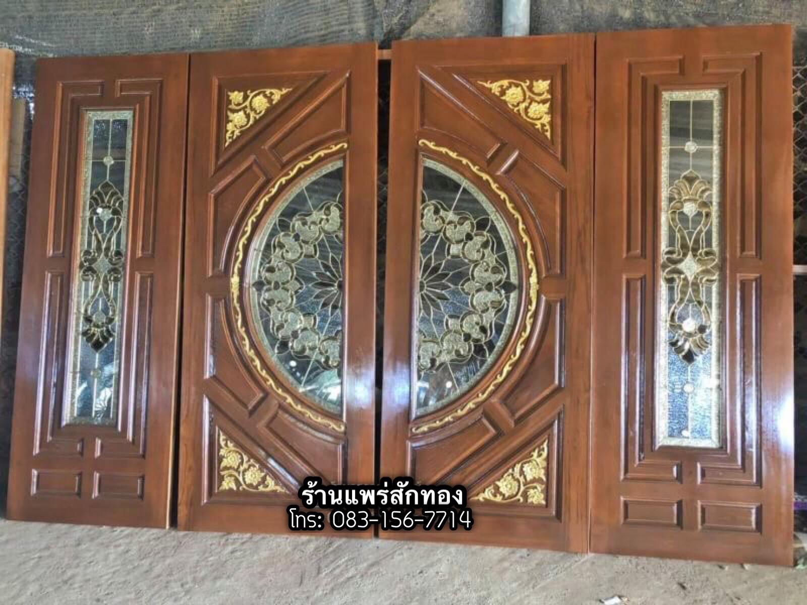 ประตูไม้สักกระจกนิรภัยบานเลื่อนบานประตูไม้สักปิด เปิด
