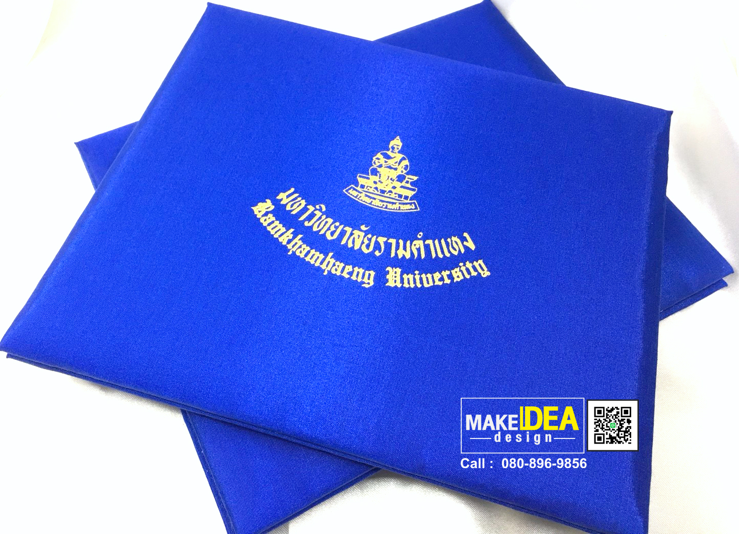 ปกผ้าไหมใส่ใบปริญญาบัตร (ผ้าไหมเทียม สีน้ำเงิน )