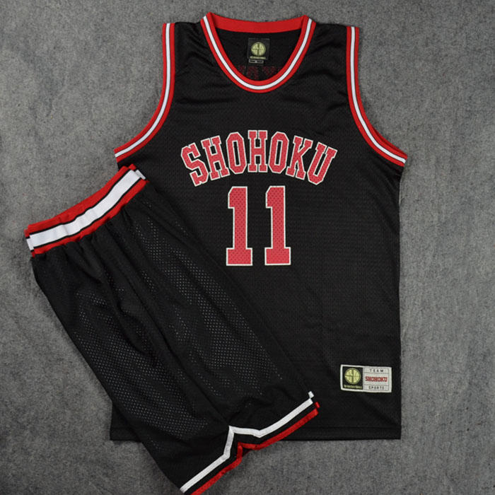 Slam Dunk - เสื้อ+กางเกง รุคาว่า คาเอเดะ เบอร์ 11 จากทีมโชโฮคุ สีดำ