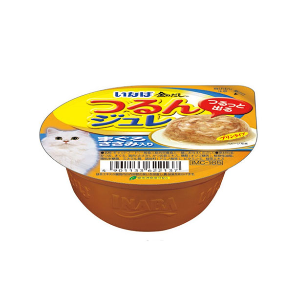Inaba IMC-165 ปลาทูน่าชิ้นย่อยและเนื้อสันในไก่ในเยลลี่แบบนุ่ม 65 g.
