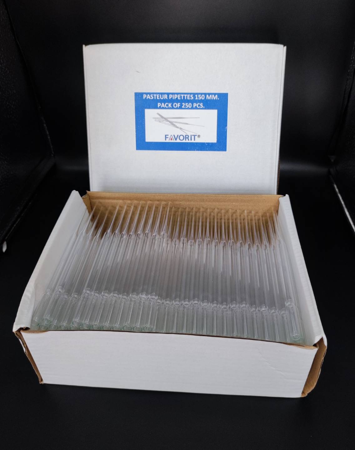 หลอดแก้วหยดสาร 15 cm Pasteur Pipette "Favorit" (250 อัน/กล่อง)