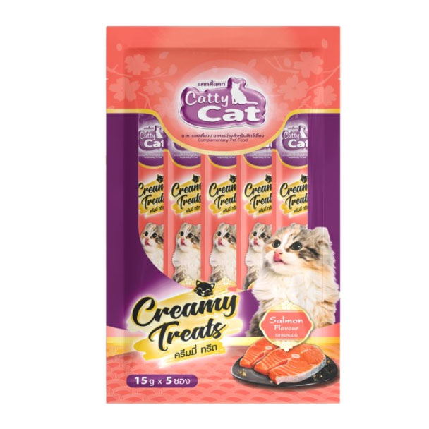 Catty Cat LF03 Creamy Treats รสแซลมอน 15 กรัม (1x5) ชมพู