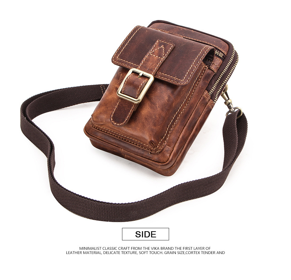 For You Leather LB59 กระเป๋าสะพาย ผู้ชาย หนังแท้ คาดเข็มขัดได้ ขนาดกะทัดรัด เกรดพรีเมี่ยม (น้ำตาล) LB59