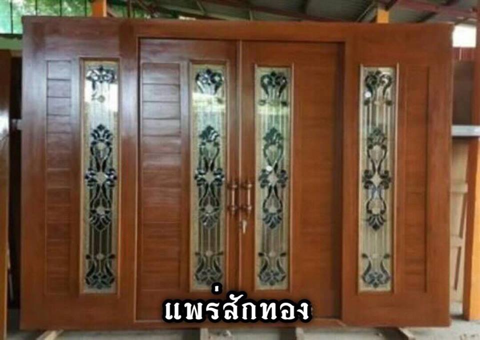 ประตูไม้สักกระจกนิรภัยบานเลื่อนบานประตูไม้สักปิด เปิด