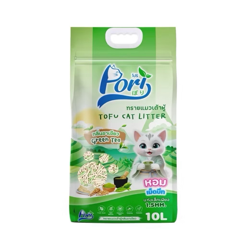 PORI ทรายแมวเต้าหู้ กลิ่นชาเขียว 10 ลิตร