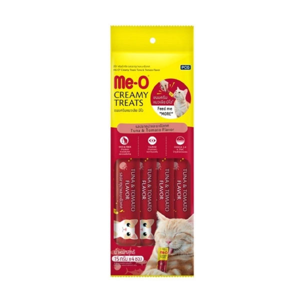 Me-O ครีมมี่ทรีต รสปลาทูน่าและมะเขือเทศ 15g 4 ชิ้น สีแดงเข้ม #9