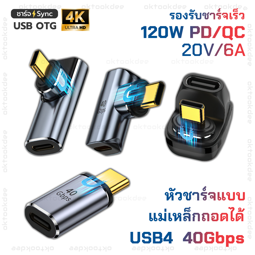 อะแดปเตอร์พอร์ตแม่เหล็ก USB-C PD100W-5A / QC120W-6A USB4 40Gbps