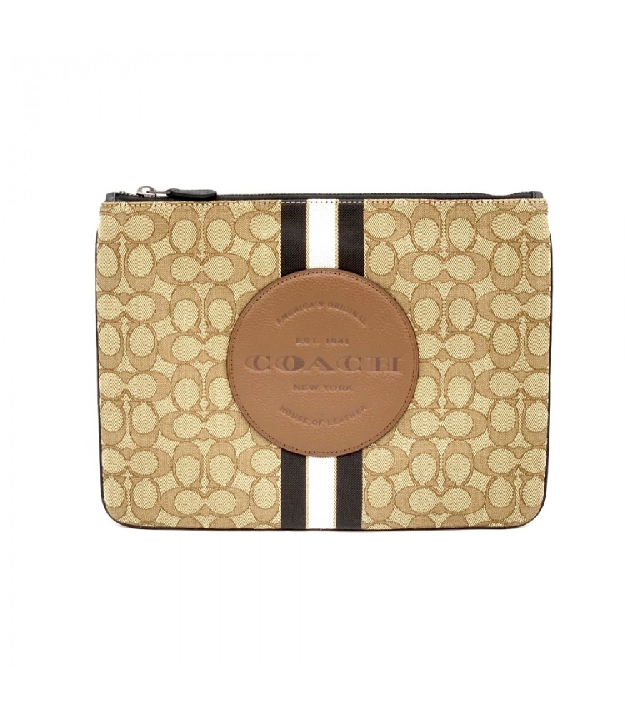 กระเป๋า COACH 1988 LARGE POUCH SIGNATURE JACQUARD TRAVEL TECH KHAKI (QBE7V)[1988QBE7V]