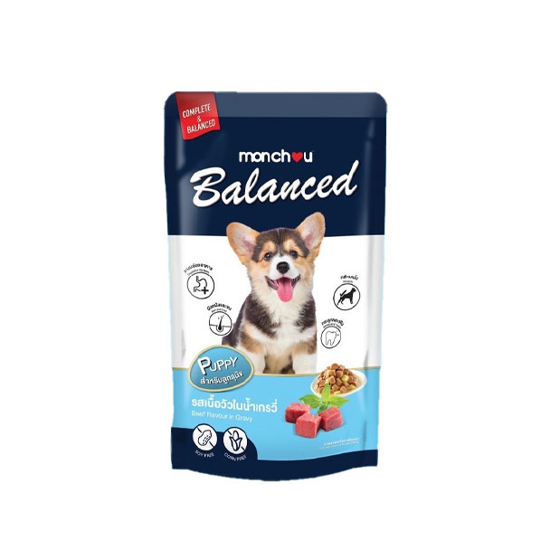 Monchou Balanced PP2 ลูกสุนัขเนื้อวัวในน้ำเกรวี่ 120 กรัม