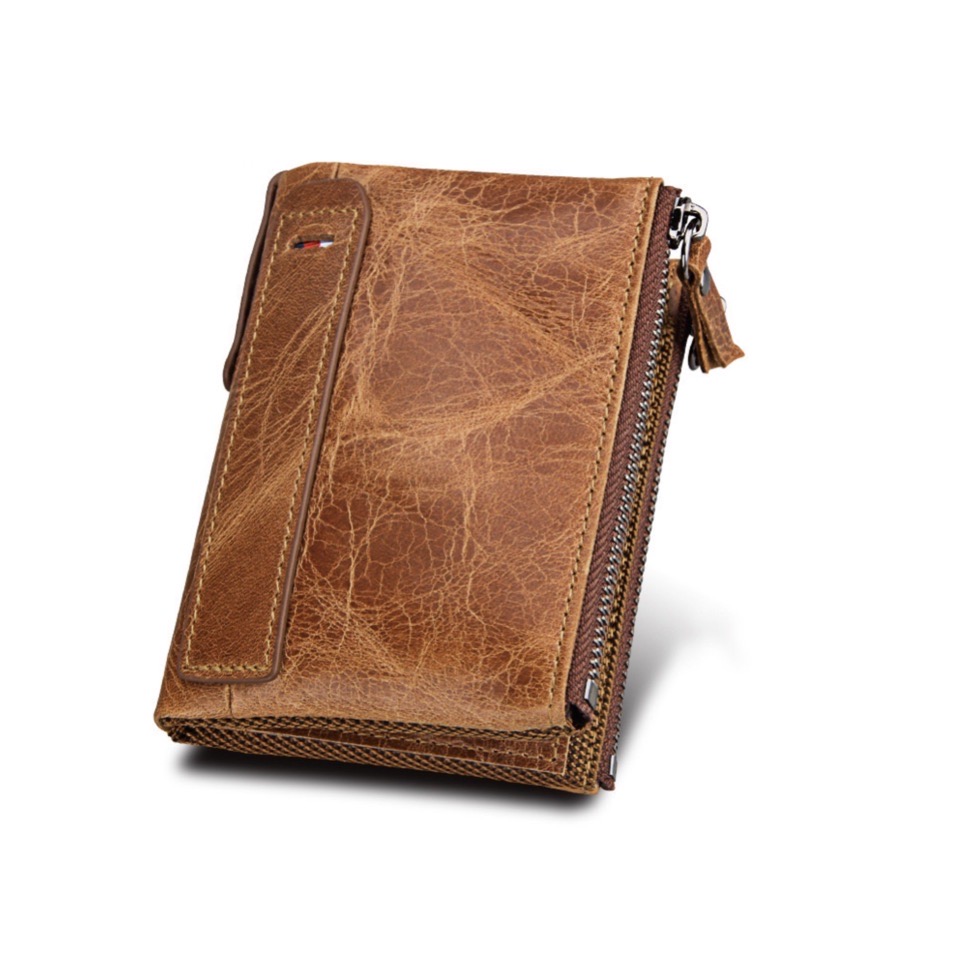 For You Leather กระเป๋าสตางค์ หนังแท้ ใบสั้น ซิบคู่ รุ่นWL03 สีน้ำตาล WL03