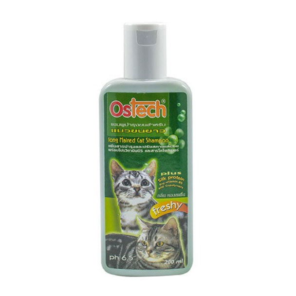 Ostech แชมพูแมว-ขนยาว (สีเขียวเข้ม) 200ml.