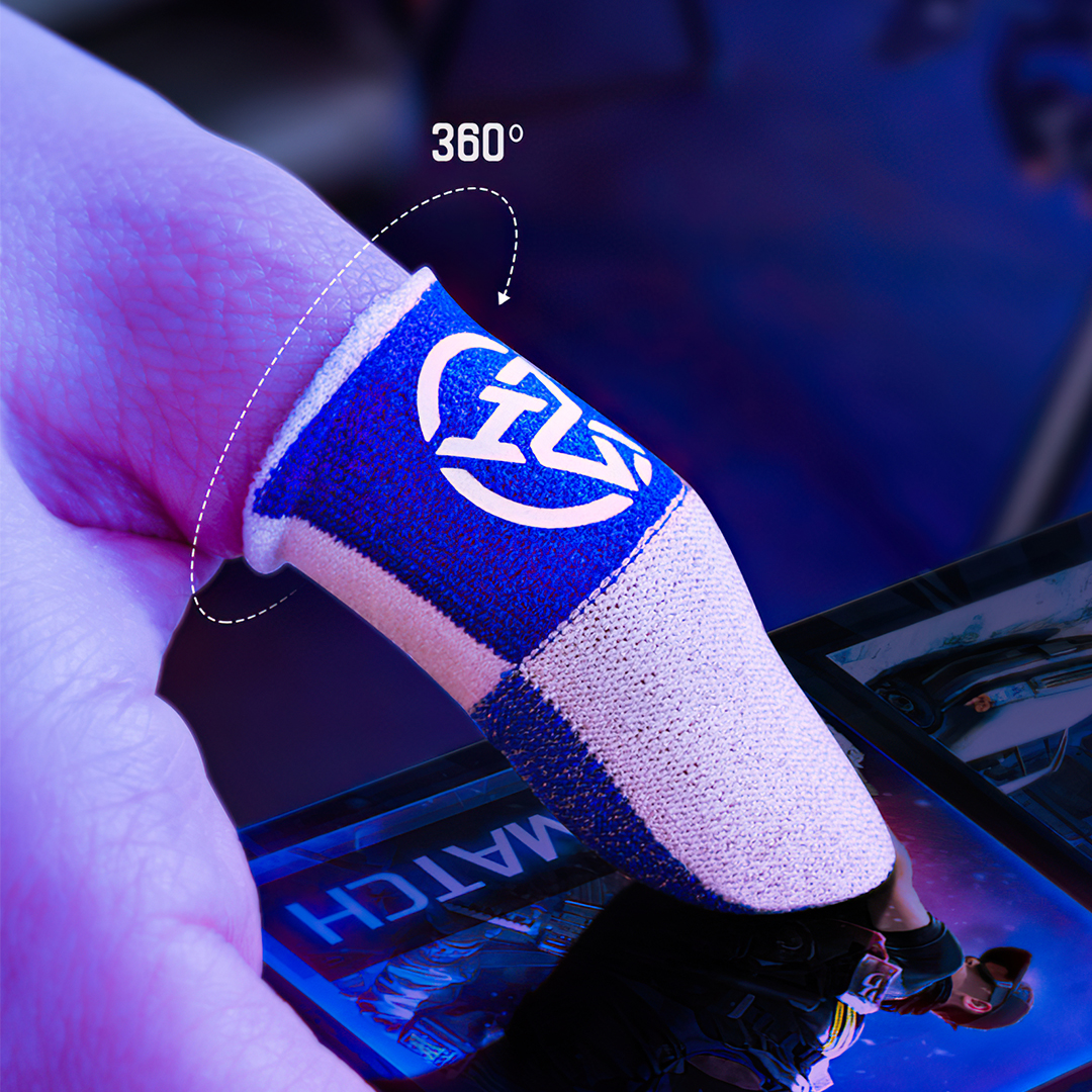 GAME FINGER SLEEVE ถุงนิ้วเล่นเกมมือถือ 1คู่ เล่นได้ทุกเกม (GFS เส้นใยเงิน Logo เรืองแสง แบบสลับสี)