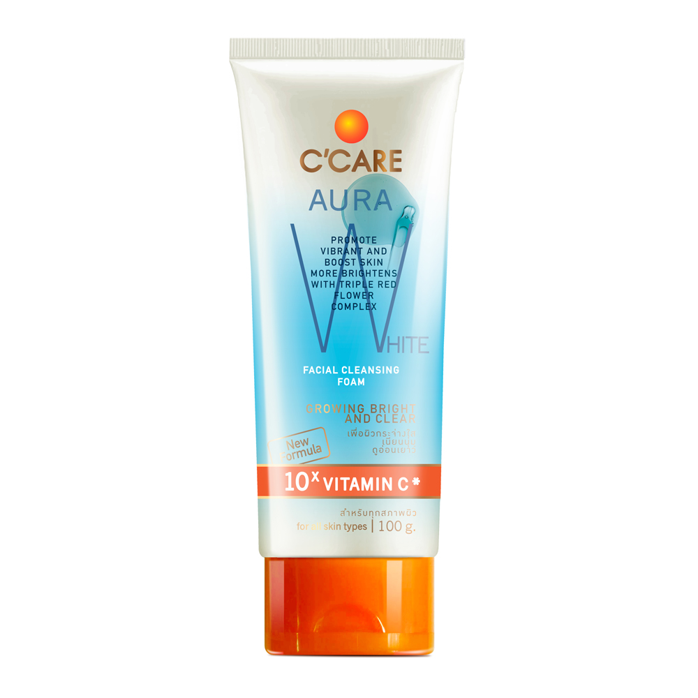 C'CARE Aura White Facial Cleansing Foam (100g) โฟมล้างหน้า เพื่อผิวกระจ่างใส เนียนนุ่ม ดูอ่อนเยาว์